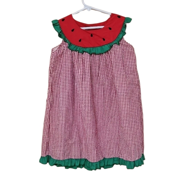 Little Lovely Designs Watermelon Dress Sz 5-6 Red Gingham - Picture 1 of 5